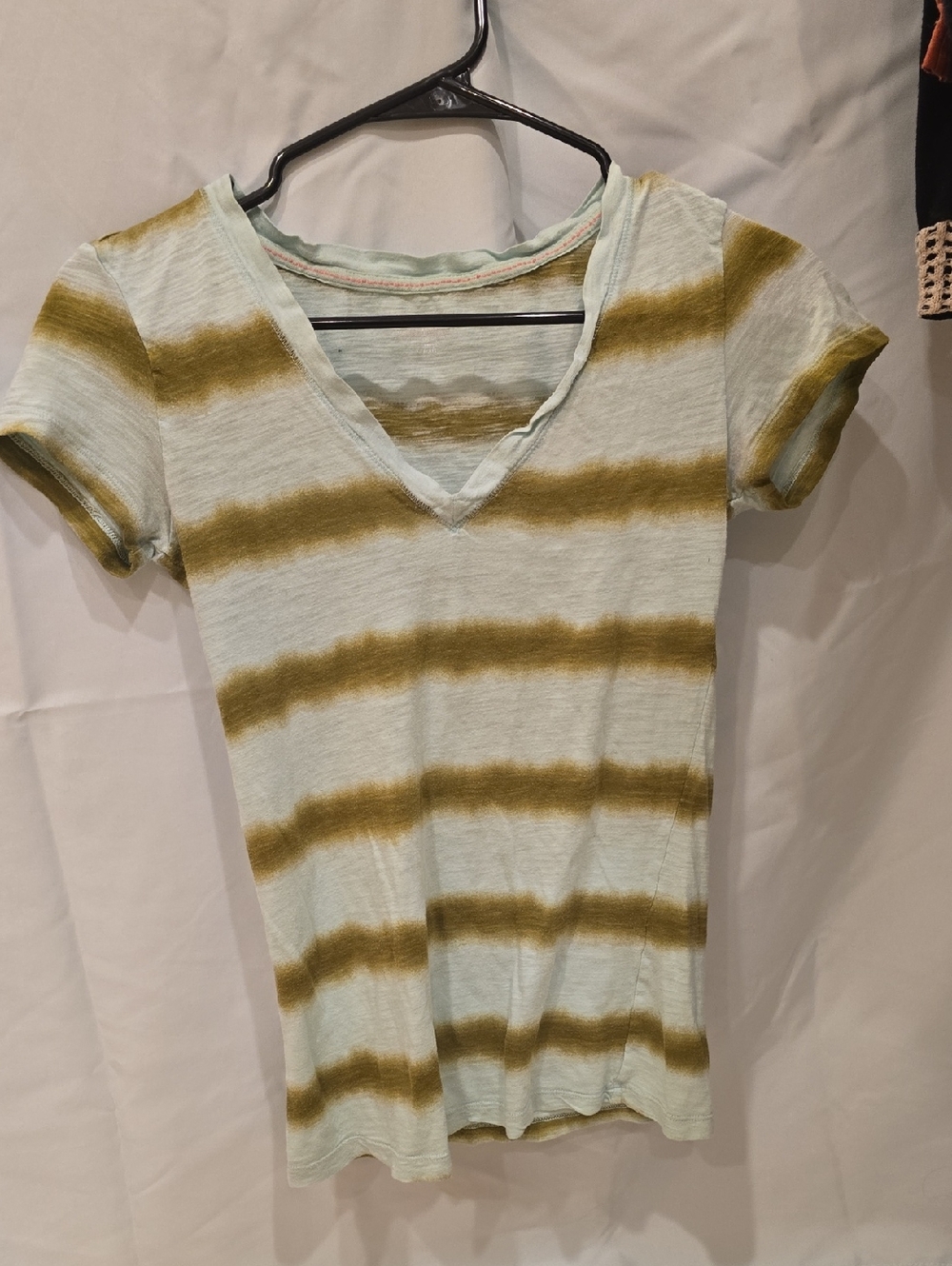 Vintage Victoria's Secret Light Mint and Olive Striped V-Neck Tee